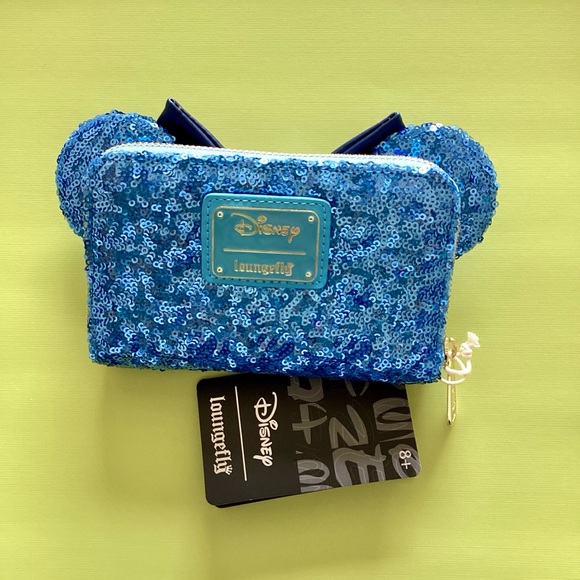 Loungefly Disney Minnie Mouse Hanukkah Blue Sequins Zip Around Wallet - Picture 3 of 3